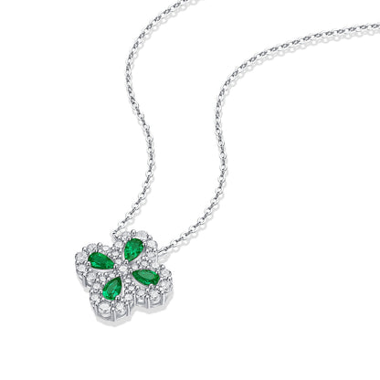 Beautiful CZ Created Emerald Flowers 925 Sterling Silver Necklace