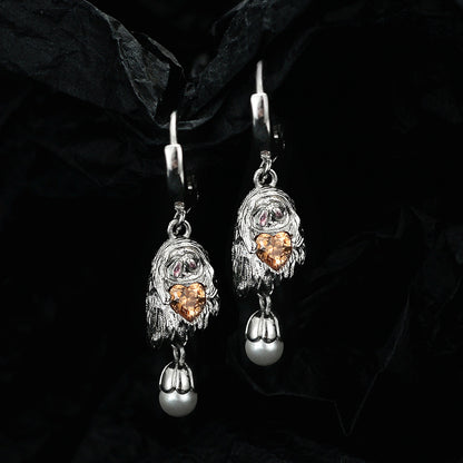 Halloween CZ Ghost Bell 925 Sterling Silver Leverback Dangling Earrings