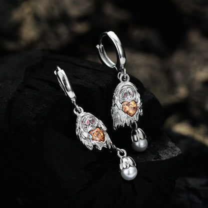 Halloween CZ Ghost Bell 925 Sterling Silver Leverback Dangling Earrings