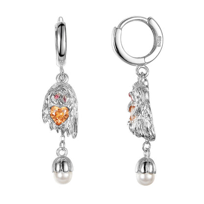 Halloween CZ Ghost Bell 925 Sterling Silver Leverback Dangling Earrings