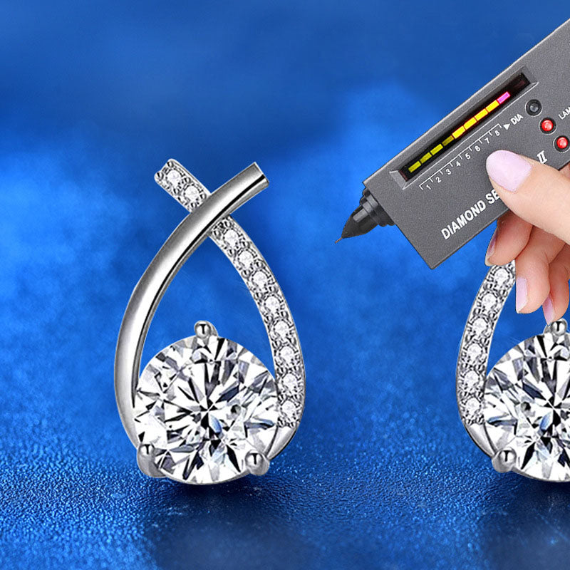 Women Moissanite CZ Fish Tail 925 Sterling Silver Stud Earrings