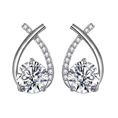 Women Moissanite CZ Fish Tail 925 Sterling Silver Stud Earrings