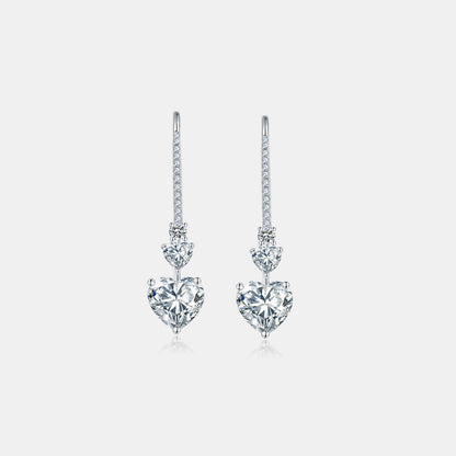 Sterling Silver Moissanite Heart Drop Earrings