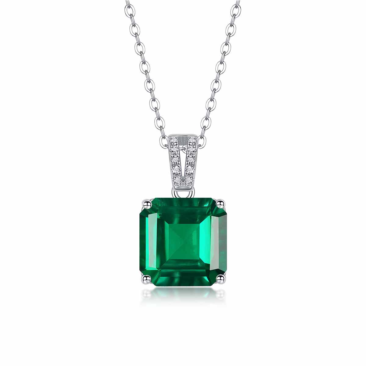 Geometry Simple Created Emerald CZ 925 Sterling Silver Necklace