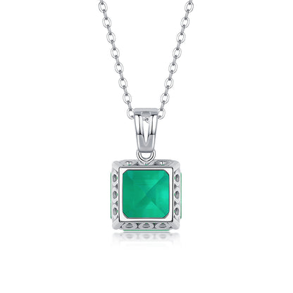 Geometry Simple Created Emerald CZ 925 Sterling Silver Necklace