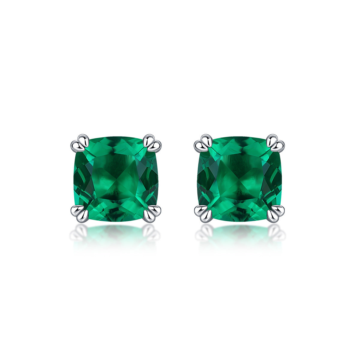 Elegant Created Emerald Radiant 925 Sterling Silver Stud Earrings