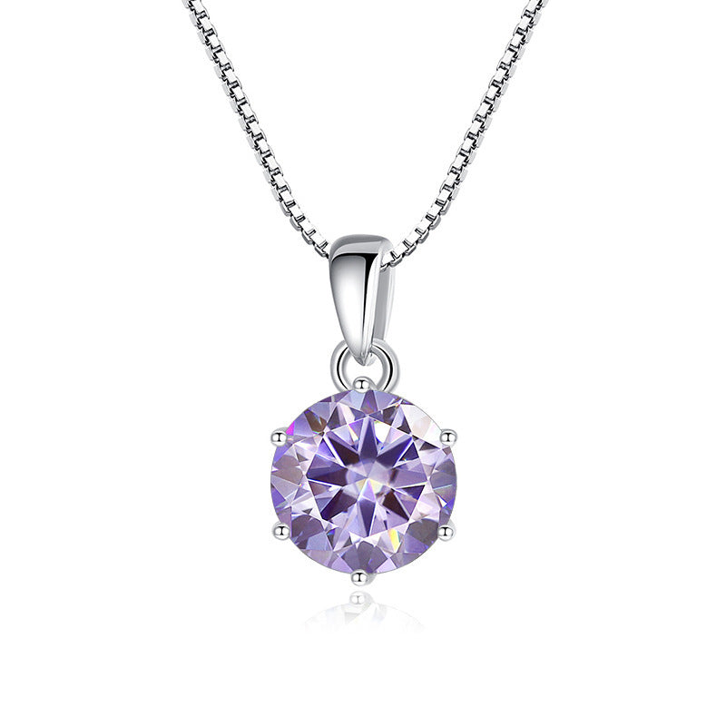 925 Silver Inlaid Round Moissanite Necklace