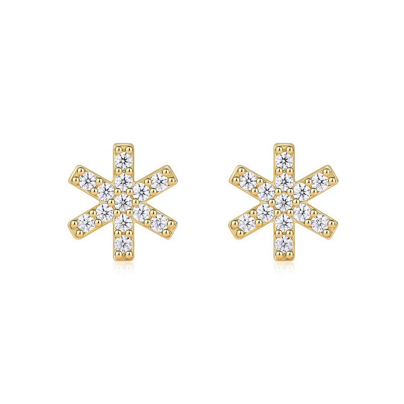 Beautiful Golden Natural Moissanite CZ Snowflake 925 Sterling Silver Stud Earrings