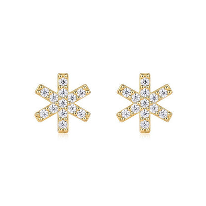 Beautiful Golden Natural Moissanite CZ Snowflake 925 Sterling Silver Stud Earrings