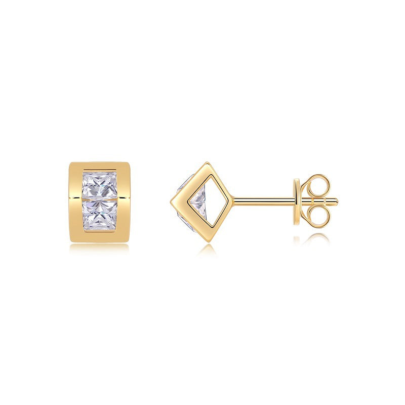 Fashion Geometry Moissanite CZ Cubic 925 Sterling Silver Stud Earrings