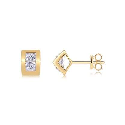 Fashion Geometry Moissanite CZ Cubic 925 Sterling Silver Stud Earrings