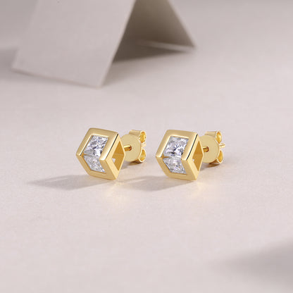 Fashion Geometry Moissanite CZ Cubic 925 Sterling Silver Stud Earrings