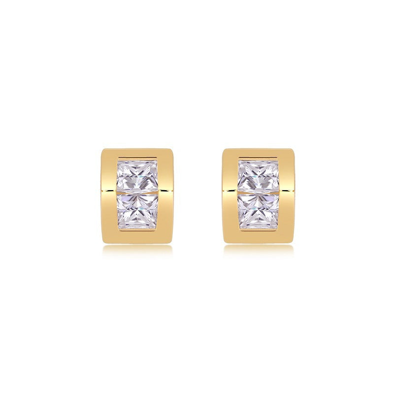 Fashion Geometry Moissanite CZ Cubic 925 Sterling Silver Stud Earrings