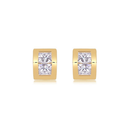 Fashion Geometry Moissanite CZ Cubic 925 Sterling Silver Stud Earrings