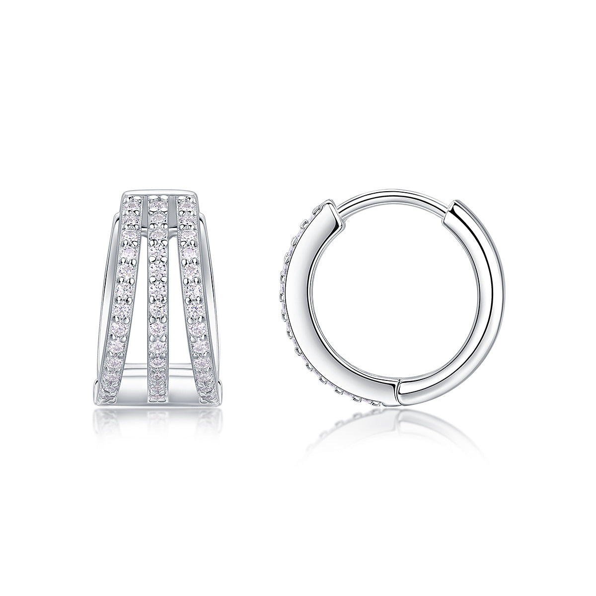 Fashion Triple Layers CZ Circles 925 Sterling Silver Hoop Earrings