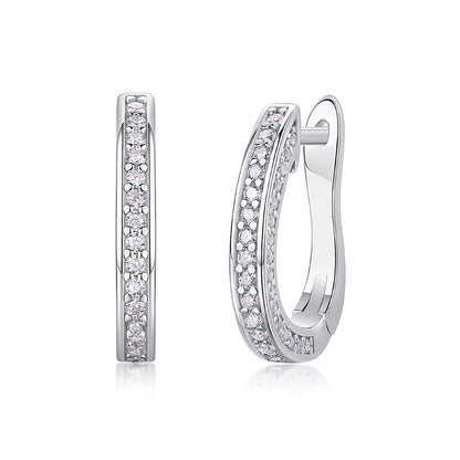 Graduation Micro Setting Moissanite CZ U Shape  925 Sterling Silver Hoop Earrings