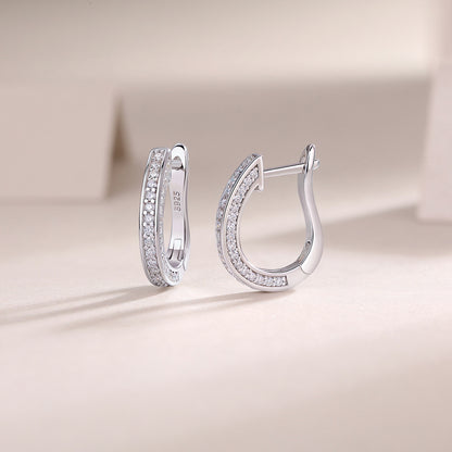 Graduation Micro Setting Moissanite CZ U Shape  925 Sterling Silver Hoop Earrings