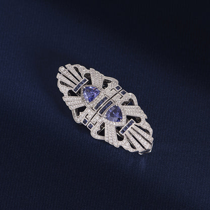 Tansang Blue Vintage Scarf Buckle Neckline Clip 925 Sterling Silver Brooch