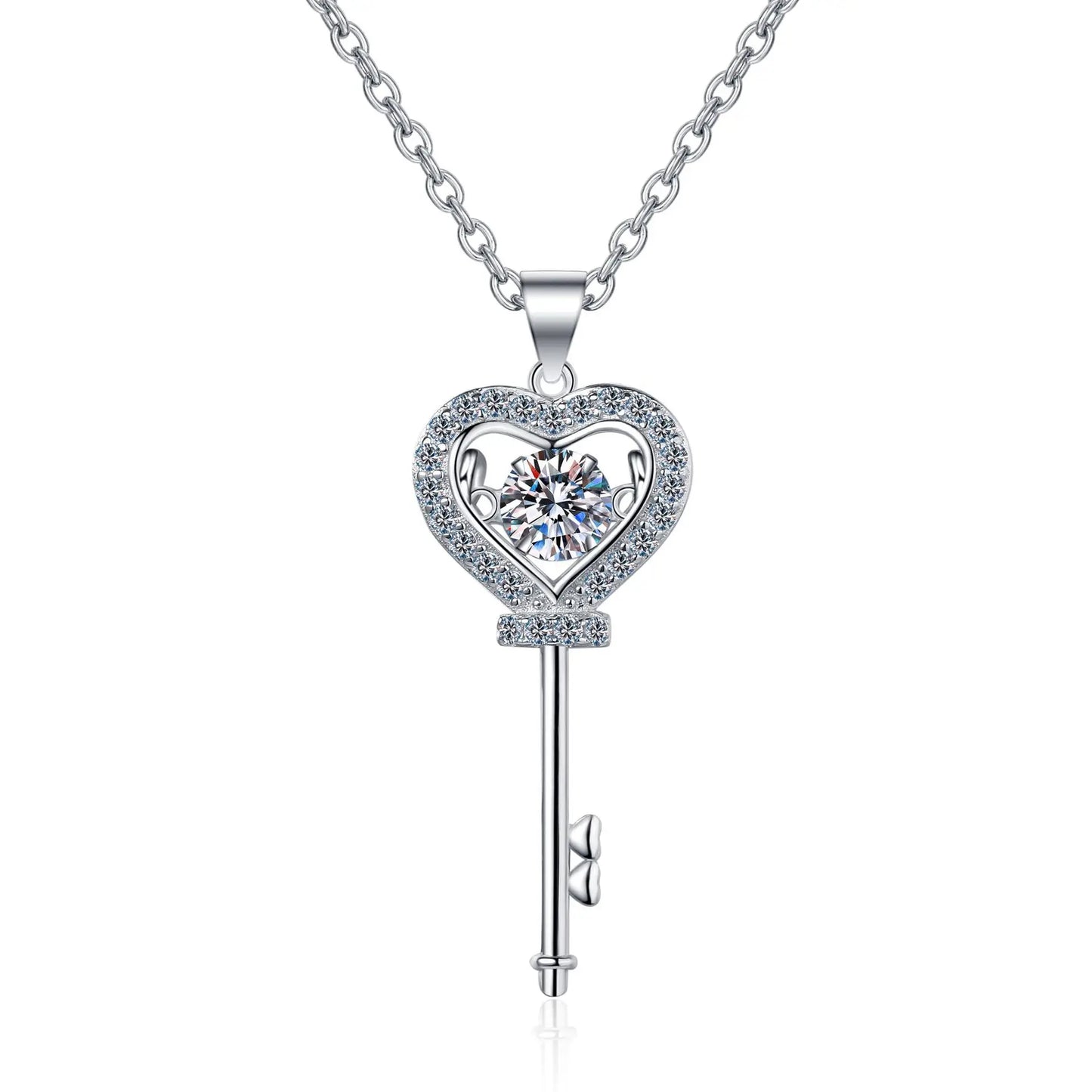 Love Heart Key Pendant 0.5ct Sterling Silver D VVS1 Lab Diamond with GRA Certificate