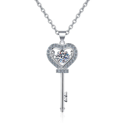 Love Heart Key Pendant 0.5ct Sterling Silver D VVS1 Lab Diamond with GRA Certificate