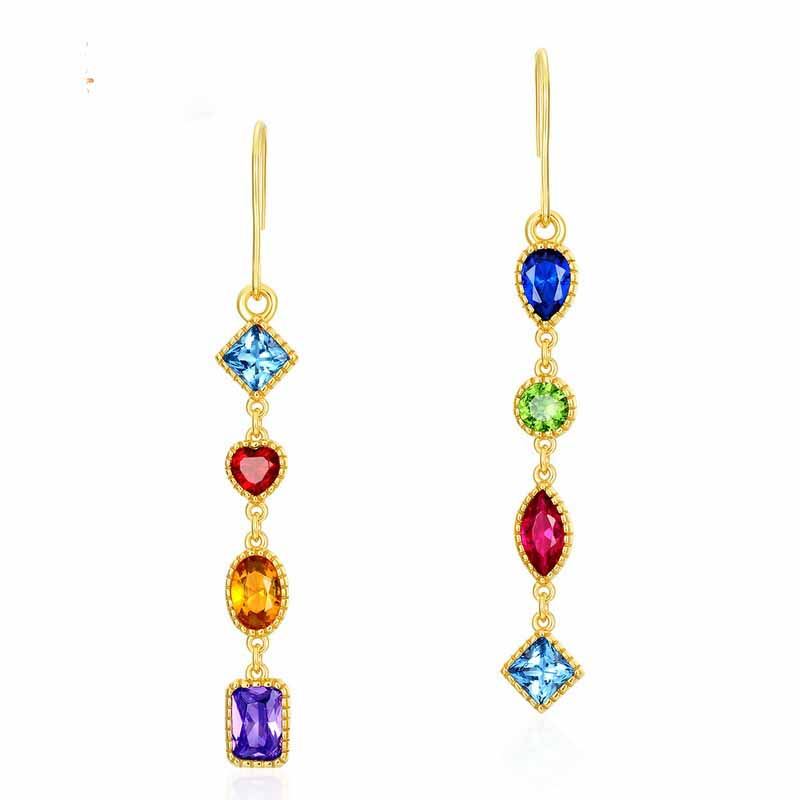 Colorful Geometry CZ 925 Sterling Silver Dangling Earrings