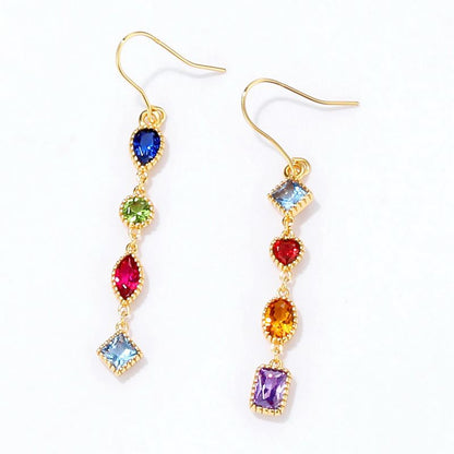 Colorful Geometry CZ 925 Sterling Silver Dangling Earrings