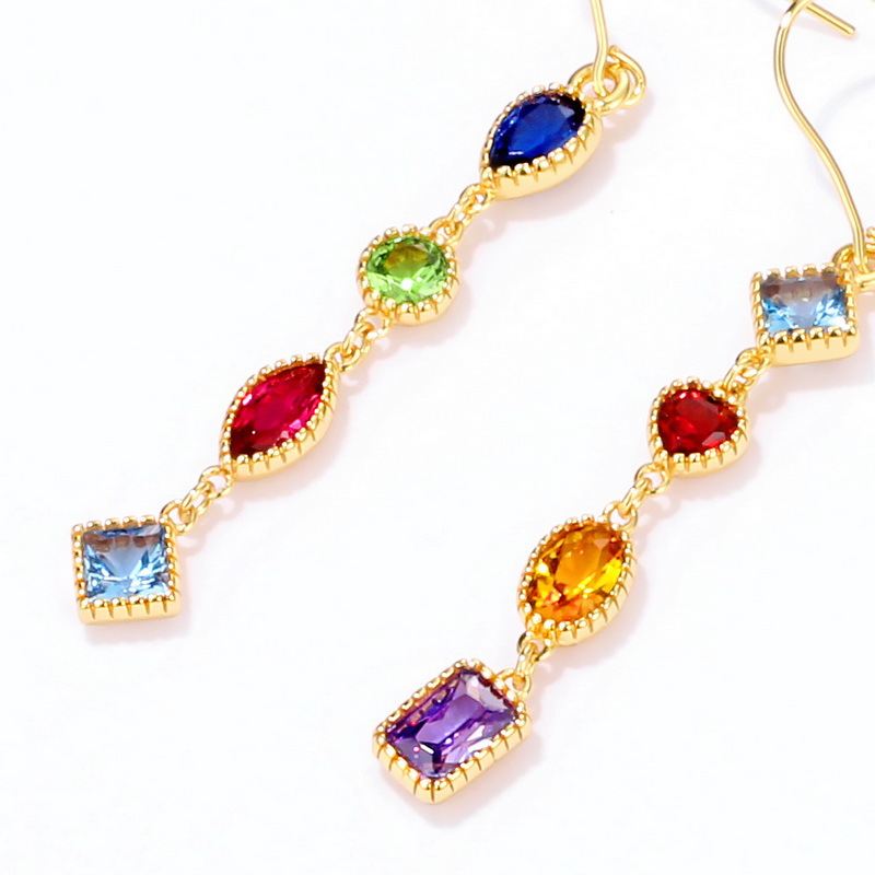 Colorful Geometry CZ 925 Sterling Silver Dangling Earrings