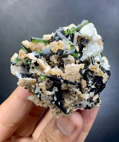 Bicolor Tourmaline Crystals with Lepidolite and Rare Herderite Specimen - 62 gm