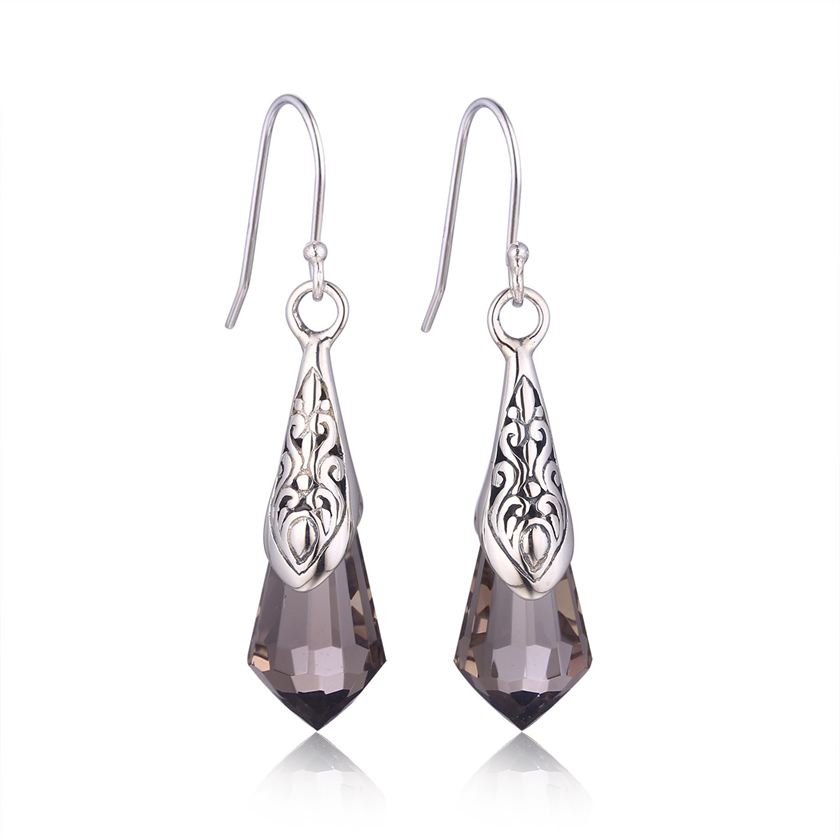 Vintage Waterdrop Created Crystal 925 Sterling Silver Dangling Earrings