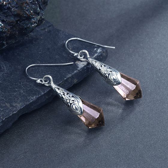 Vintage Waterdrop Created Crystal 925 Sterling Silver Dangling Earrings