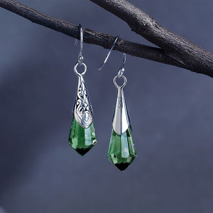 Vintage Waterdrop Created Crystal 925 Sterling Silver Dangling Earrings