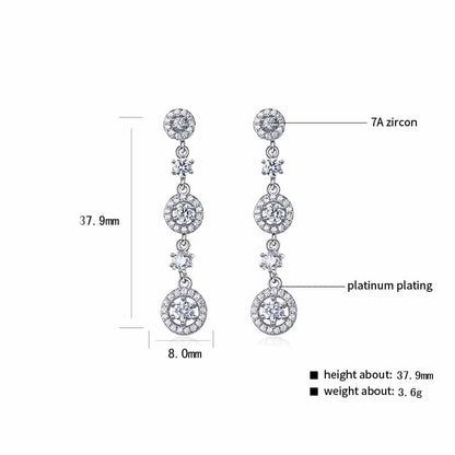 Elegant Geometry CZ Circles 925 Sterling Silver Dangling Earrings