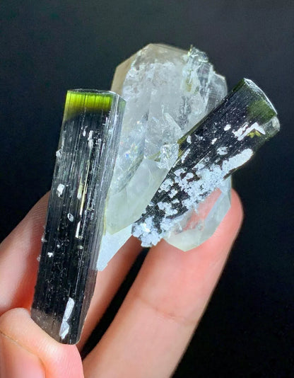 Green Cap Tourmaline Crystals on Quartz -Pakistan