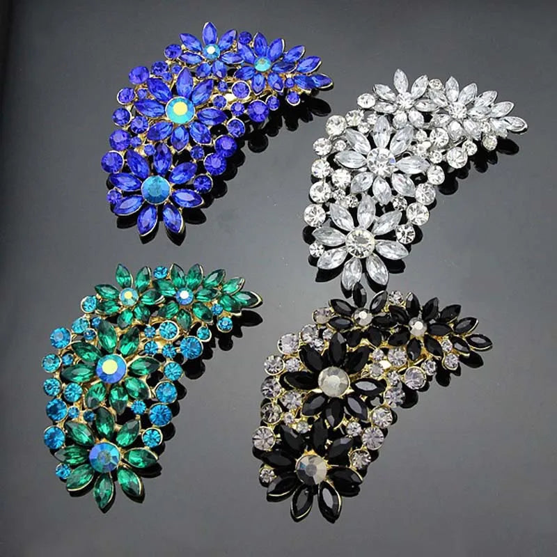 Gemstone Flower Pin Brooch Diamante Rhinestone Wedding Brooch Pins Women Broach