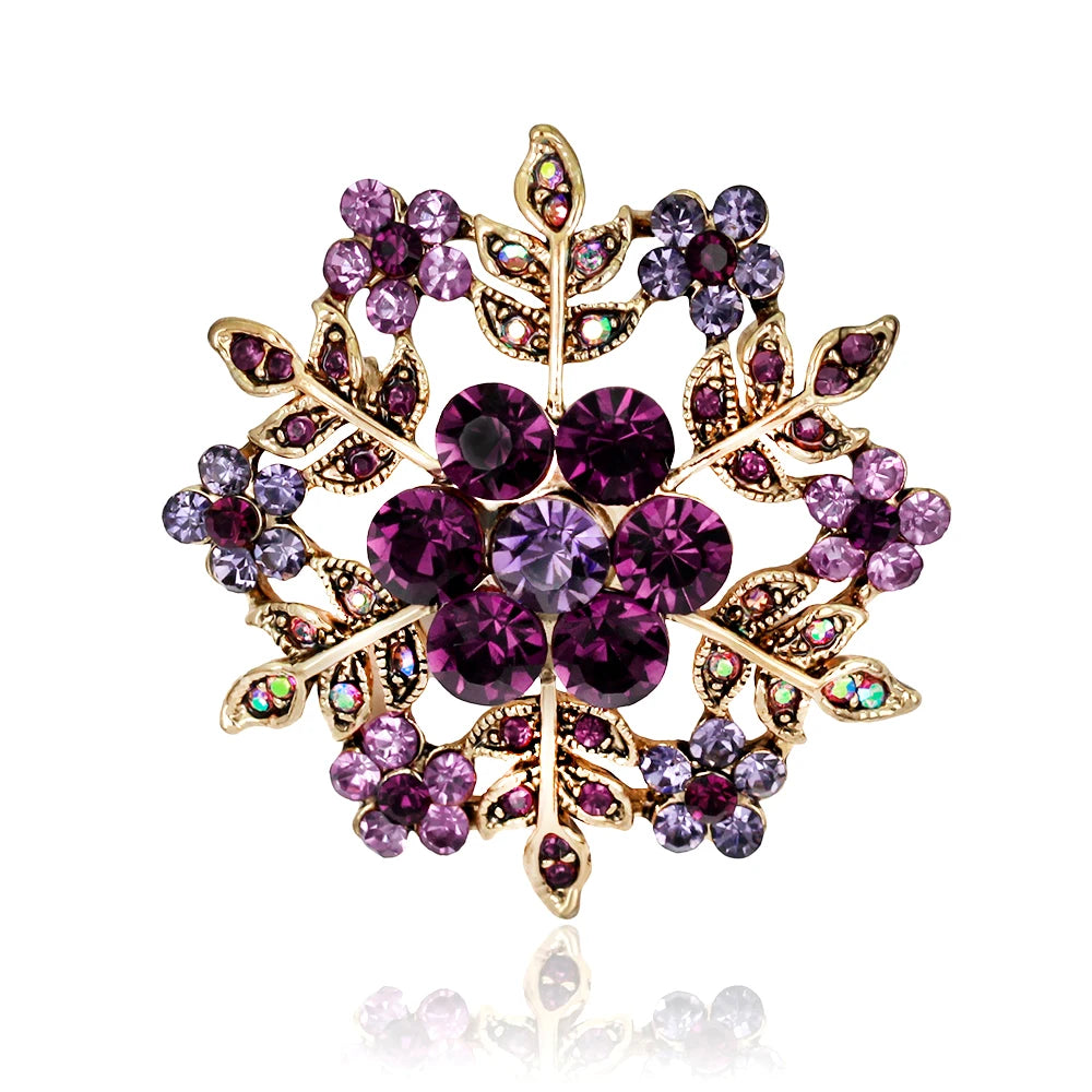 Gemstone Flower Pin Brooch Diamante Rhinestone Wedding Brooch Pins Women Broach