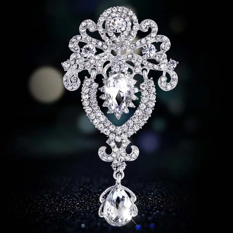 Gemstone Flower Pin Brooch Diamante Rhinestone Wedding Brooch Pins Women Broach