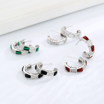 Hot C Shape CZ 925 Sterling Silver Hoop Earrings