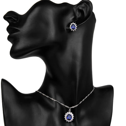 LXOEN Classic Oval Blue Crystal Necklace and Earring Set