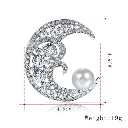 Brooch with Pearl Silver Color Crystal Brooches & Pins Banquet