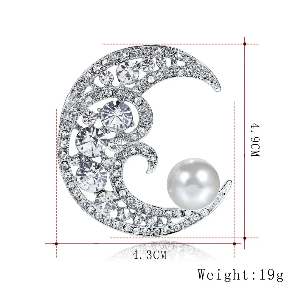 Brooch with Pearl Silver Color Crystal Brooches & Pins Banquet