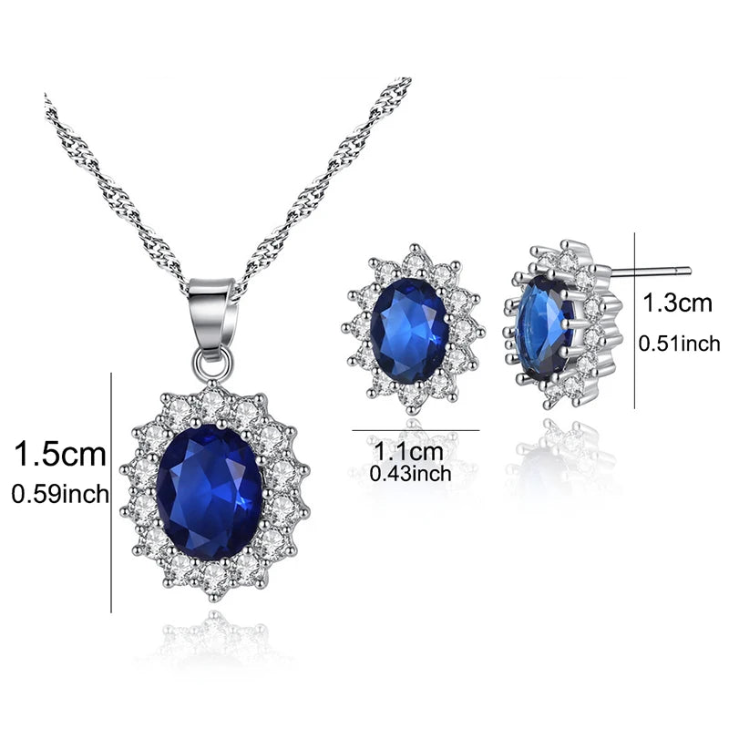 LXOEN Classic Oval Blue Crystal Necklace and Earring Set