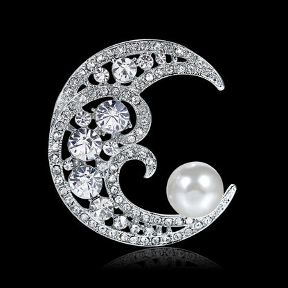 Brooch with Pearl Silver Color Crystal Brooches & Pins Banquet