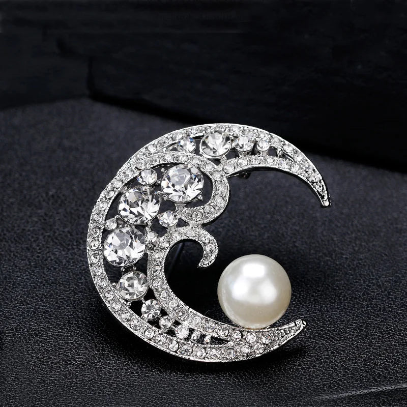 Brooch with Pearl Silver Color Crystal Brooches & Pins Banquet