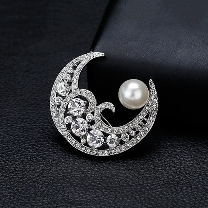 Brooch with Pearl Silver Color Crystal Brooches & Pins Banquet