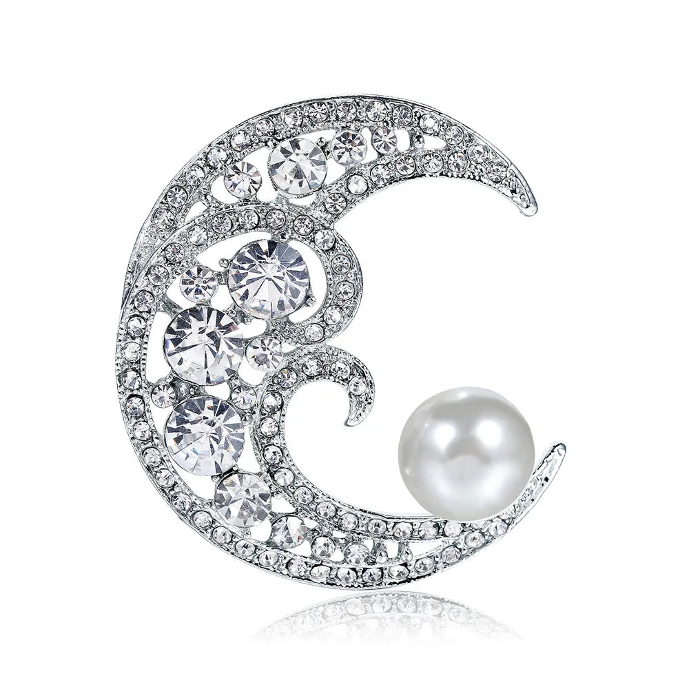 Brooch with Pearl Silver Color Crystal Brooches & Pins Banquet