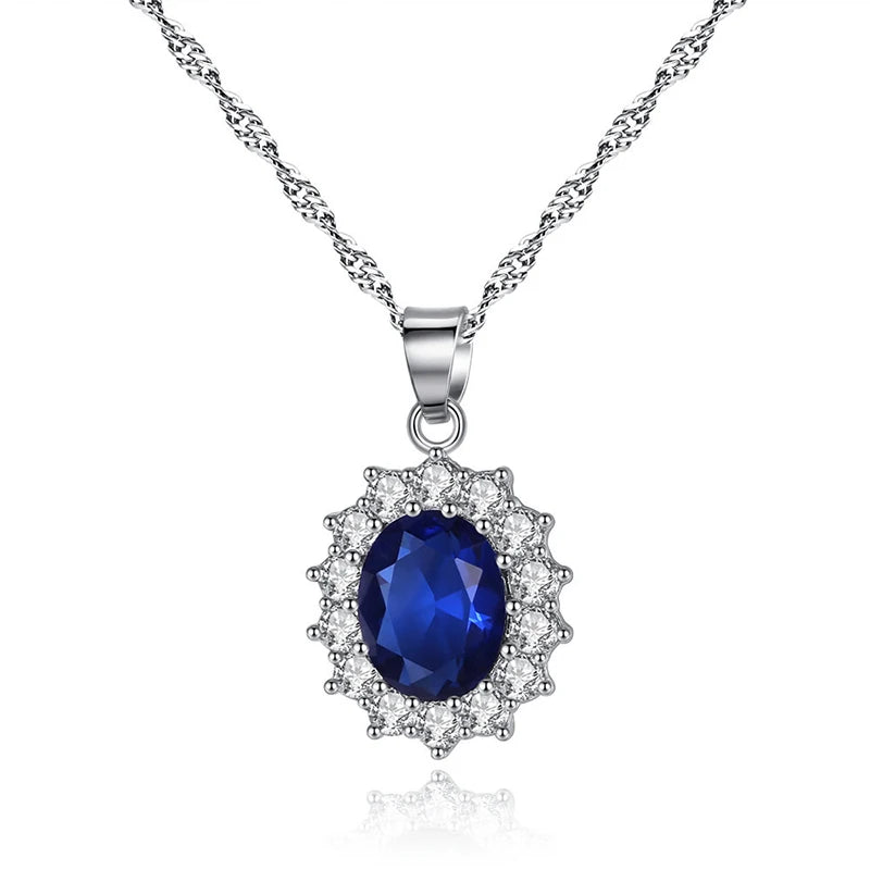 LXOEN Classic Oval Blue Crystal Necklace and Earring Set