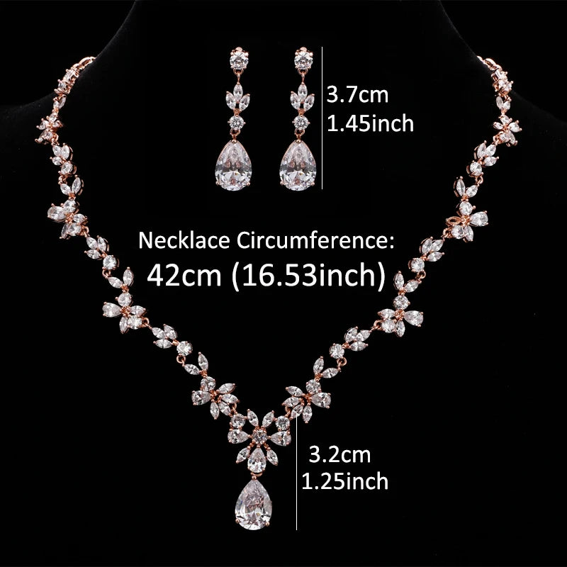 Luxury White Color Flower Cluster AAA+ Cubic Zirconia Fashion Jewelry Set for Bridal Wedding Jewelry Drees