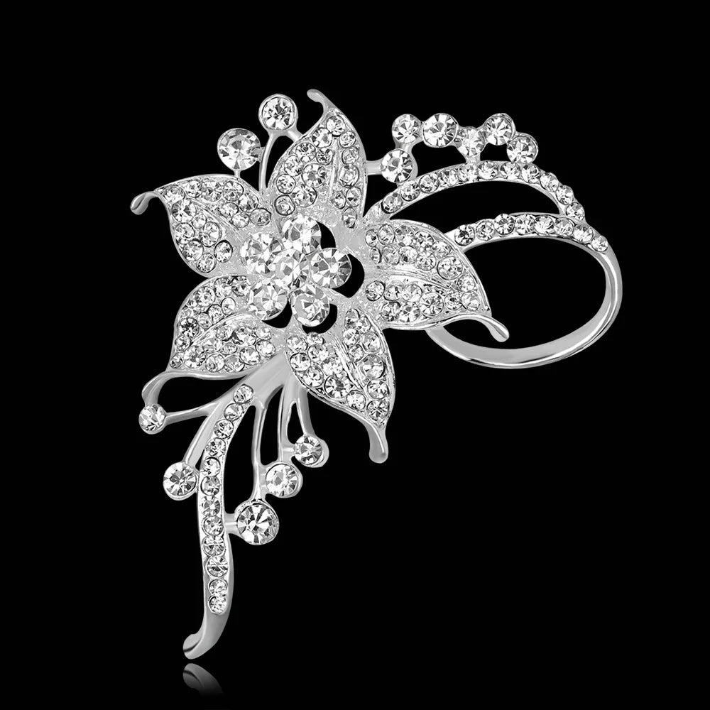 Gemstone Flower Pin Brooch Diamante Rhinestone Wedding Brooch Pins Women Broach