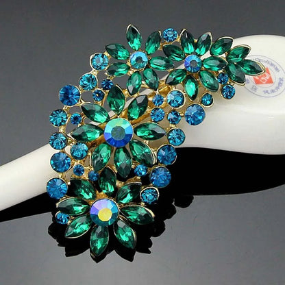 Gemstone Flower Pin Brooch Diamante Rhinestone Wedding Brooch Pins Women Broach