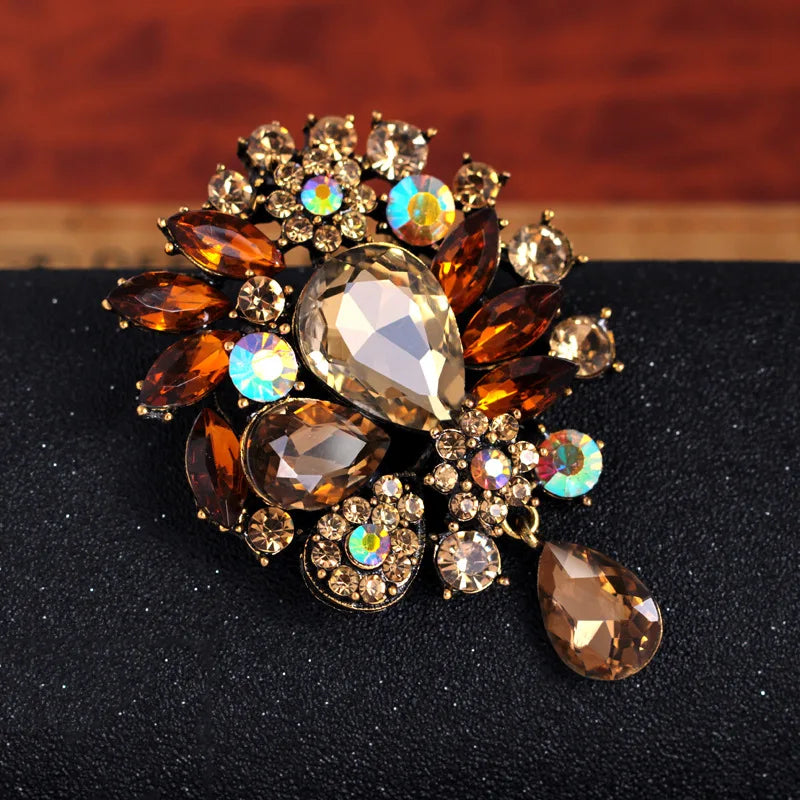 Gemstone Flower Pin Brooch Diamante Rhinestone Wedding Brooch Pins Women Broach